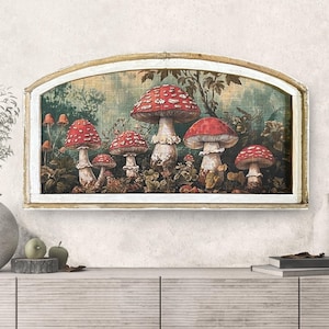 Mushroom Wall Art | 20&quot; x 36&quot; | Cottagecore Wall Decor | Framed Eclectic Wall Art | Boho Decor | Vintage Stly Framed Art | Nature Lover Gift