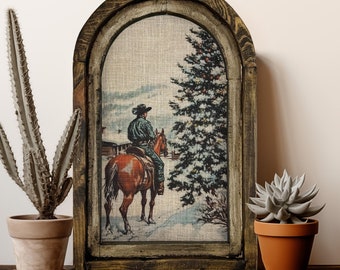 Western Christmas Wall Art  | 14" x 22" | Horse Wall Decor | Fireplace Winter Decoration | Cowboy Shelf Decor | Christmas Decor |