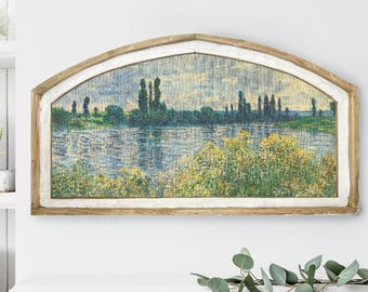 Coastal Arched Wall Art | 36" x 20" | Wooden Wall Decor | Framed Linen Nature Art | Living Room Decor