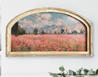 Floral Landscape Wall Art | 20" x 36" | Rustic Farmhouse Arched Wall Decor | Nature Art | Living Room Decor