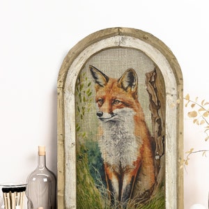 Red Fox Wall Art | 14&quot; x 22&quot; | Woodland Spring Decor | Linen Wall Hanging | Rustic Farmhouse Decor |