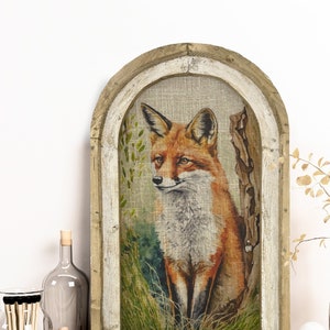 Red Fox Wall Art | 14" x 22" | Woodland Spring Decor | Linen Wall Hanging | Rustic Farmhouse Decor |