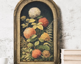 Dark Botanicals Wall Art in Arched Wood Frame | Farmhouse Flowers Wall Decor | Cottagecore Art | Rustic Flower Farm