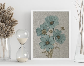 Floral Linen Art Print | Farmhouse Decor | Eclectic Wall Art | UNFRAMED Linen Print |