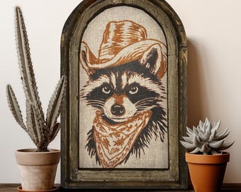 Cowboy Raccoon Wall Decor | 14" x 22" | Western Cowboy Wall Art | Cowboy Decor | Southwestern Art | Wild West | Retro