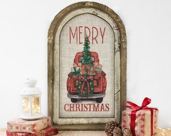 Christmas Truck Wall Decor | 14" x 22" | Merry Christmas Wall Art | Winter Wall Hanging | Farmhouse Xmas Decor |