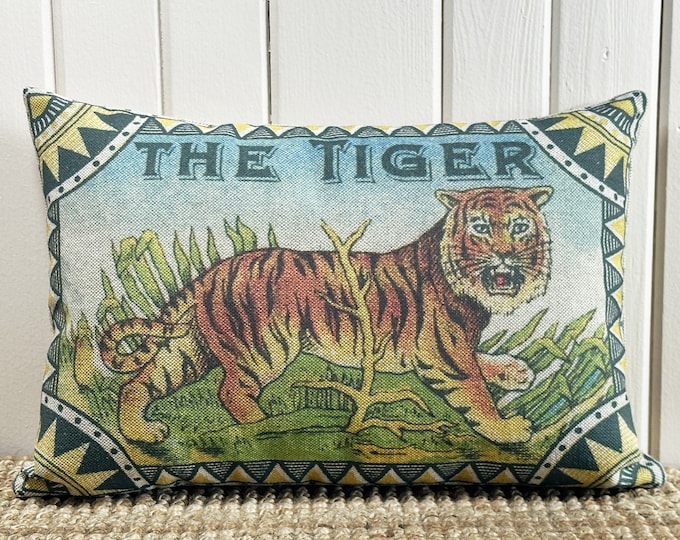 The Tiger Throw Pillow | Eclectic Decor | Linen Lumbar Pillow | Tropical Bohemian | Minimalist Decor | 18" W x 12" H |