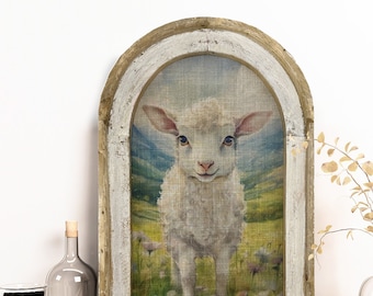 Lamb Wall Art | 14" x 22" | Arch Window Frame | Sheep Decor | Spring Farmhouse Wall Decor | Cottagecore