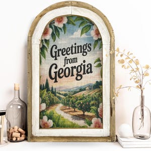 Greetings From Georgia Wall Decor | 14&quot; x 22&quot; | Handmade Travel Poster | Housewarming Gift | Georgia Decor |