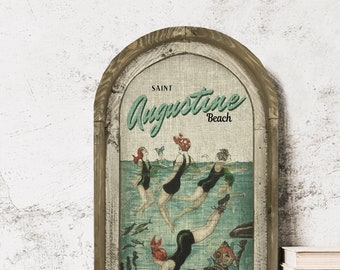 St. Augustine Beach Wall Art | Florida Travel Poster | Coastal Wall Decor | Beach Wall Art | Handmade Wood & Linen Wall Art |