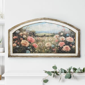 Wildflower Landscape Wall Art | 36&quot; x 20&quot; | Floral Arched Wall Decor | Neutral Wall Art | Boho | Delicate Florals