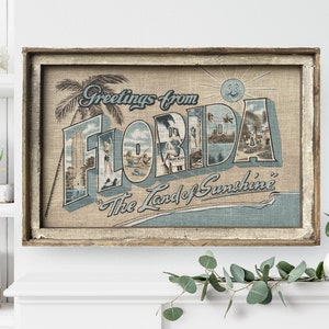 Framed Florida Wall Decor | 24" x 36" | FL Postcard Wall Art | Coastal Art | Nautical Wall Decor