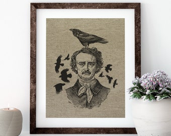 Edgar Allan Poe Linen Print for Framing, Literary Wall Art