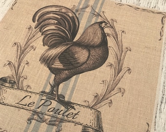 Chicken Burlap Panel, Grainsack Printed Fabric