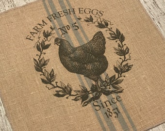 Chicken Grainsack Burlap Panel, Reproduction Printed Fabric