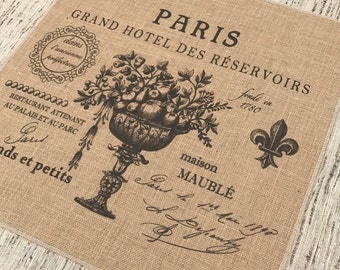 Paris Burlap Panel, Typography Printed Fabric