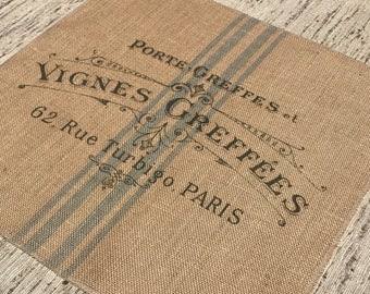 Paris Grain Sack Burlap Panel, Reproduction Printed Fabric