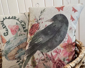 Raven Throw Pillow | Eclectic Decor | Botanical | Bohemian Lumbar Pillow | 12" W x 18" H |