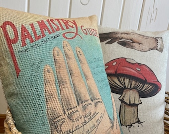 Palmistry Throw Pillow | Eclectic Decor | Psychic Hand Reading | Bohemian | 18" W x 12" H |