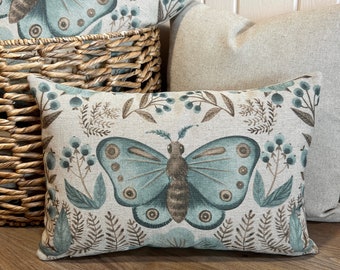 Butterfly Lumbar Pillow | Botanical Decor | Eclectic Throw Pillow | Linen & Cotton Blend | 18" W x 12" H |