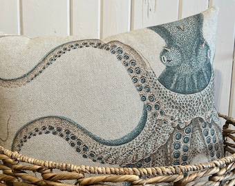 Octopus Throw Pillow | Coastal Decor | Nautical Cushion | Linen & Cotton Blend |