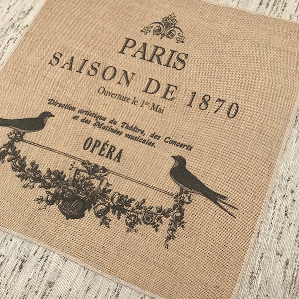 Paris Burlap Panel, Birds Printed Fabric