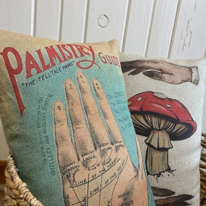 Palmistry Throw Pillow | Eclectic Decor | Psychic Hand Reading | Bohemian | 18&quot; W x 12&quot; H |