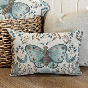 Butterfly Lumbar Pillow | Botanical Decor | Eclectic Throw Pillow | Linen & Cotton Blend | 18" W x 12" H |