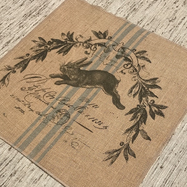 Rabbit Grainsack Burlap Panel, Reproduction Printed Fabric