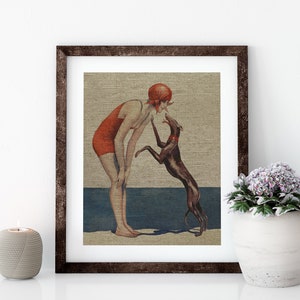 Bathing Suit Postcard Linen Print for Framing, Florida Artwork