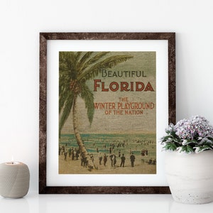 Florida Postcard Linen Print for Framing, Florida Artwork