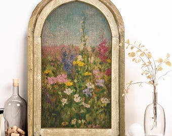 Arched Wooden Frame Flower Wall Art | Farmhouse Floral Decor