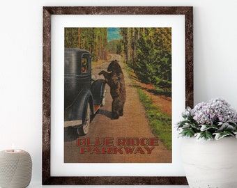 Blue Ridge Parkway Linen Print for Framing, Bear Wall Art