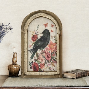 Raven Wall Art | 14" x 22" | Arch Window Frame | Bohemian Wall Hanging | Eclectic Decor | Crow