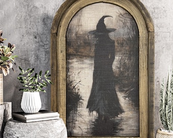 Witch Wall Art | Gothic Cottagecore Wall Decor in Solid Wood Arched Frame | Eclectic Gift | Witchy Wall Decor | Moody Art