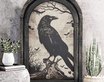 Raven Wall Art | Witchy Halloween Decor | Crow Wall Art | Gothic Wall Decor | Eclectic Framed Art | 14" x 22"