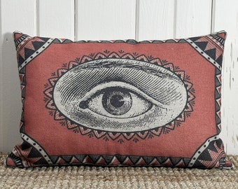 Evil Eye Throw Pillow | Eclectic Decor | All Seeing Eye Lumbar Pillow | Bohemian | 18" W x 12" H |