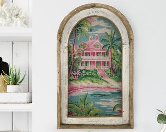 Beach House Wall Decor | Coastal Wall Decor | Bathroom Wall Decor | Bright Florals | Watercolor Framed Artwork | Preppy Pink Decor