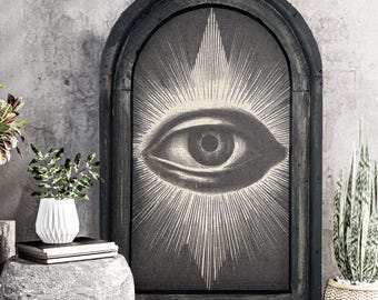 Evil Eye Art in Solid Wood Arched Frame | Eclectic Cottagecore Wall Decor with Eye | Unique Christmas Gift | Boho Gift | Whimsical
