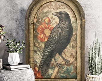 Raven Linen Wall Art | Arch Window Frame, Eclectic Bohemian Decor