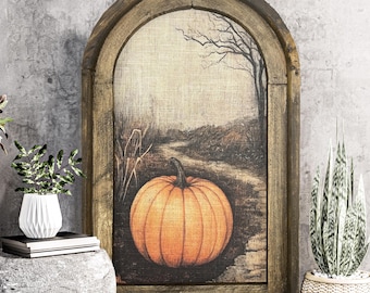 Pumpkin Wall Art | Rustic Fall Decor | Farmhouse Wall Art | Autumn Wall Decor | Eclectic Framed Art | 14" x 22"