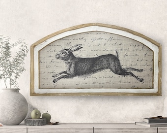 Easter Rabbit Wall Art | 20" x 36" | Bunny Arched Wall Decor | Farmhouse Wall Art | Spring Shabby Chic