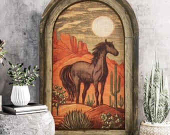 Western Wall Decor | 14" x 22" | Equestrian Wall Art | Cowboy Folk Art Decor | Southwestern Art | Wild West | Retro Framed Art