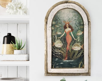 Art Nouveau Mermaid Wall Art | 14" x 22" | Bathroom Decor | Coastal Wall Decor I Eclectic Home Decor I Beach Sign
