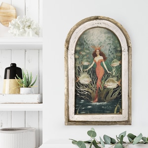 Art Nouveau Mermaid Wall Art | 14" x 22" | Bathroom Decor | Coastal Wall Decor I Eclectic Home Decor I Beach Sign