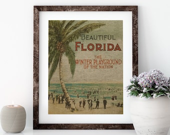 Florida Postcard Linen Print for Framing, Florida Artwork