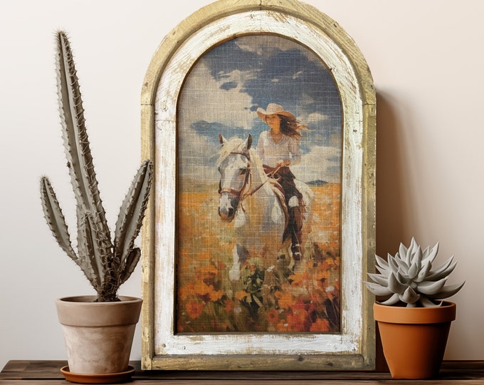 Framed Cowgirl Wall Art | 14" x 22" | American Southwestern Decor | Western Wall Hanging | Travel Poster Decor | Equestrian Decor