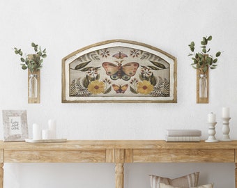 Butterfly Wall Art | 20" x 36" | Floral Arched Wall Decor | Eclectic Wall Art | Boho