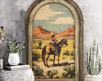 Cowgirl Western Wall Art | Linen Print in Handmade Wooden Frame