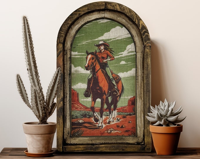Framed Cowgirl Wall Art | 14" x 22" | American Southwestern Decor | Western Wall Hanging | Travel Poster Decor | Equestrian Decor